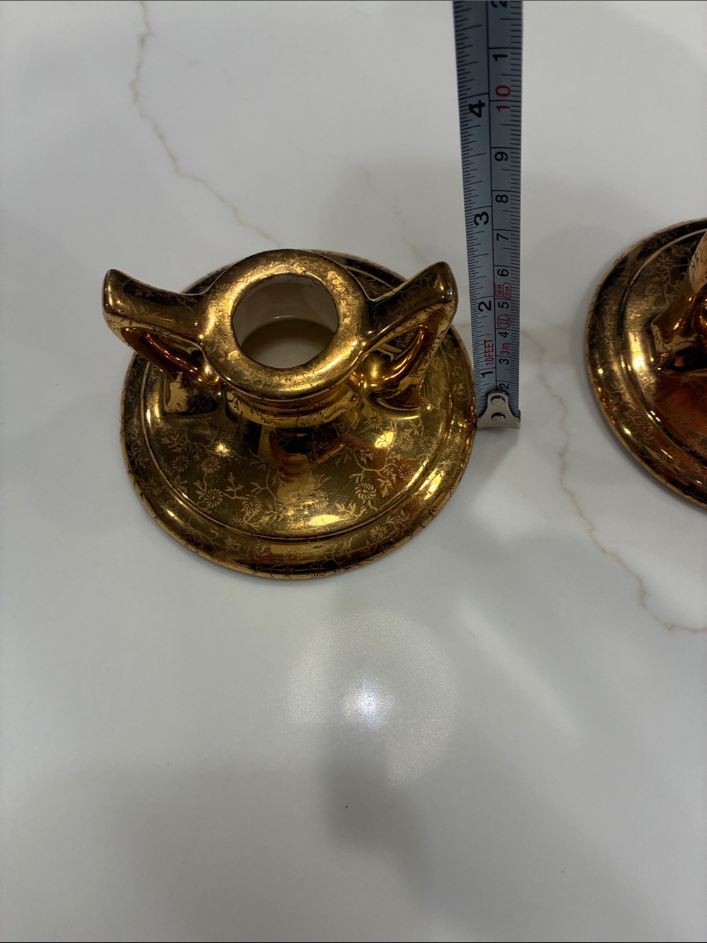 22 K Gold Plated Vintage Ceramic Double-Handled Candle Holders - Picture 5 of 8